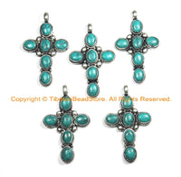 Nepal Tibetan Cross pendant with Turquoise Inlay - Nepalese Pendant Tibetan Pendant Nepal Tibet Ethnic - Inlaid Cross Pendant - WM519