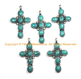 Nepal Tibetan Cross pendant with Turquoise Inlay - Nepalese Pendant Tibetan Pendant Nepal Tibet Ethnic - Inlaid Cross Pendant - WM519