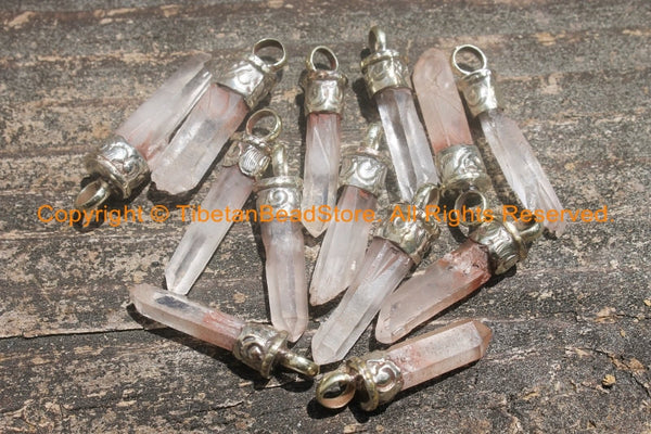 TibetanBeadStore's Custom Design Tibetan Crystal Quartz Point Charm Pendants- Himalayan Crystal Quartz Healing Amulet Pendant- WM6248-1