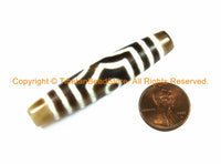 1 BEAD BIG LONG Tibetan Etched Agate Dzi Bead 3 Eye Dzi Zee Dzee Zi Agate Bead - Tibetan Beads- Ethnic Tribal Dzi Beads - B2931