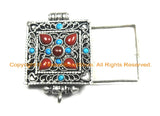 Filigree Tibetan Ghau Prayer Box Amulet Pendant with Turquoise & Coral Inlays- Tibetan Ghau Prayer Box Ethnic Nepal Tibetan Jewelry- WM7002
