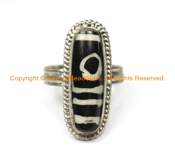 Ethnic Tibetan Dzi Ring (SIZE 7.75) Tibetan Resin Dzi Amulet Ring- Dzi Zee Unisex Ring- TibetanBeadStore Tibetan Beads & Jewelry - R250-7.75