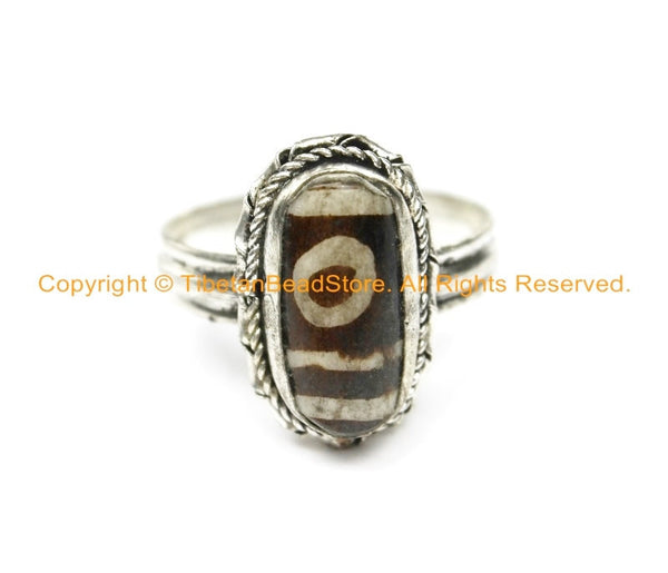 Ethnic Tibetan Dzi Ring (SIZE 8) Tibetan Resin Dzi Amulet Ring- Dzi Zee Unisex Ring- TibetanBeadStore Tibetan Beads & Jewelry- R250S-8