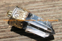 LARGE Himalayan Tibetan Luxe Crystal Quartz Point Pendant with Carved Lotus Floral Tibetan Brass Cap - Tibetan Crystal Pendant - WM6222