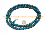 108 BEADS 10mm Tibetan Blue Color Bone Mala Prayer Beads with Turquoise, Coral & Metal Inlays - Tibetan Blue Bone Mala Beads - PB147 - TibetanBeadStore
