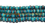 20 BEADS 8mm Tibetan Blue Color Bone Beads with Turquoise, Coral & Metal Inlays - Ethnic Nepal Tibetan Blue Bone Mala Beads - LPB147S-20