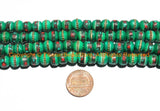 10 BEADS 8mm Tibetan Green Color Bone Beads with Turquoise, Coral & Metal Inlays - Ethnic Nepal Tibetan Green Bone Beads - LPB148S-10