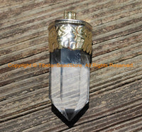 LARGE Himalayan Tibetan Luxe Crystal Quartz Point Pendant with Carved Lotus Floral Tibetan Brass Cap Tibetan Crystal Pendant - WM6209