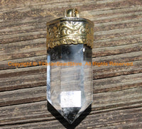 LARGE Himalayan Tibetan Luxe Crystal Quartz Point Pendant with Carved Lotus Floral Tibetan Brass Cap Tibetan Crystal Pendant - WM6205
