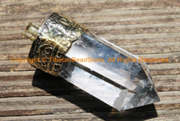 LARGE Himalayan Tibetan Luxe Crystal Quartz Point Pendant with Carved Lotus Floral Tibetan Brass Cap Tibetan Crystal Pendant - WM6205
