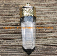 AS IS LARGE Himalayan Tibetan Luxe Crystal Quartz Point Pendant with Carved Lotus Floral Tibetan Brass Cap Tibetan Crystal Pendant - WM6203