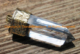LARGE Himalayan Tibetan Luxe Crystal Quartz Point Pendant with Carved Lotus Floral Tibetan Brass Cap Tibetan Crystal Pendant - WM6204