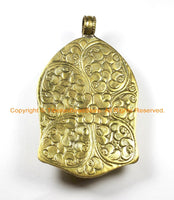 LARGE Buddha Head Tibetan Brass Pendant with Turquoise Accent, Repousse Floral Details - 59mm x 98mm OOAK Statement Tibetan Pendant - WM6362
