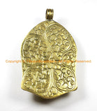 LARGE Buddha Head Tibetan Brass Pendant with Turquoise Accent, Repousse Floral Details - 59mm x 98mm OOAK Statement Tibetan Pendant - WM6362
