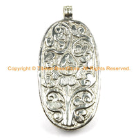 Unique Carved Bone Tibetan Eagle Bird Pendant with Repousse Carved Tibetan Silver Lotus Floral Details - Tibetan Pendant Jewelry - WM6115