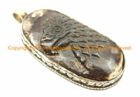 Unique Carved Bone Ethnic Tibetan Eagle Bird Pendant with Repousse Carved Tibetan Silver Details - Tibetan Bone Pendant Jewelry - WM6120