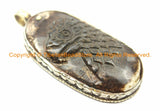 Unique Carved Bone Ethnic Tibetan Eagle Bird Pendant with Repousse Carved Tibetan Silver Details - Tibetan Bone Pendant Jewelry - WM6120