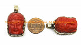 Tibetan Red Buddha Head Pendant with Repousse Floral Details- TibetanBeadStore's Custom Design Buddha Head Pendant- WM6127B