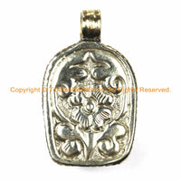 Tibetan Red Buddha Head Pendant with Repousse Floral Details- TibetanBeadStore's Custom Design Buddha Head Pendant- WM6127A
