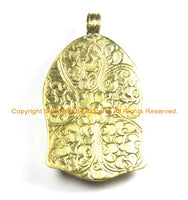 LARGE Buddha Head Tibetan Brass Pendant with Turquoise Accent, Repousse Floral Details - OOAK Statement Tibetan Pendant - WM6369