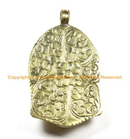 LARGE Buddha Head Tibetan Brass Pendant with Resin Lapis Inlay Accent, Repousse Floral Details - OOAK Statement Tibetan Pendant - WM6364