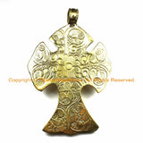 OOAK LARGE Tibetan Brass Carved Cross Pendant with Conch Inlay, Repousse Floral Details - Cross Pendant- TibetanBeadStore Jewelry - WM6370