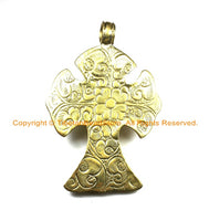 OOAK LARGE Tibetan Brass Cross Pendant with Faceted Quartz Accent, Repousse Floral Details - LARGE Cross Pendant TibetanBeadStore - WM6372