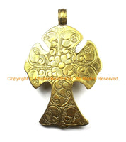 OOAK LARGE Tibetan Brass Cross Pendant with Faceted Quartz Accent, Repousse Floral Details - LARGE Cross Pendant TibetanBeadStore - WM6375