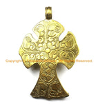 OOAK LARGE Tibetan Brass Cross Pendant with Faceted Quartz Accent, Repousse Floral Details - LARGE Cross Pendant TibetanBeadStore - WM6375