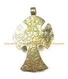 OOAK LARGE Tibetan Brass Cross Pendant with Amber Resin Accent, Repousse Floral Details - LARGE Cross Pendant TibetanBeadStore - WM6377