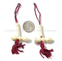5 COUNTERS Tibetan Mala Counters Carved White Bone Bell & Vajra Sets - Prayer Bead Mala Making Supplies - T50W-5