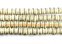 10 BEADS 10mm Size Tibetan White Bone Beads with Brass Inlays - Ethnic Tribal Tibetan Bone Beads - LPB72B-10