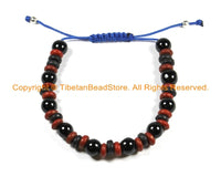 Adjustable Tibetan Red & Black Beads Bracelet- Wrist Mala Bracelet- Yoga Bracelet Nepal Tibet Mala Beads Bracelet- Boho Bracelet- C128