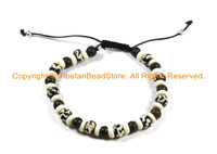 Adjustable Tibetan Etched OM Mantra Bone & Wood Beads Wrist Mala Bracelet- Yoga Bracelet Tribal Nepal Tibet Bracelet- Boho Bracelet- C141