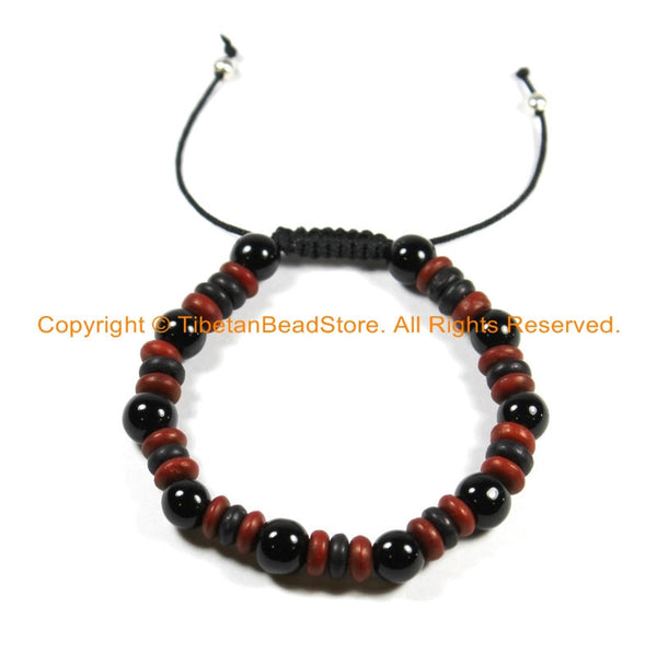 Adjustable Tibetan Red & Black Beads Bracelet- Wrist Mala Bracelet- Yoga Bracelet Nepal Tibet Beads Unisex Bracelet- Boho Bracelet- C143