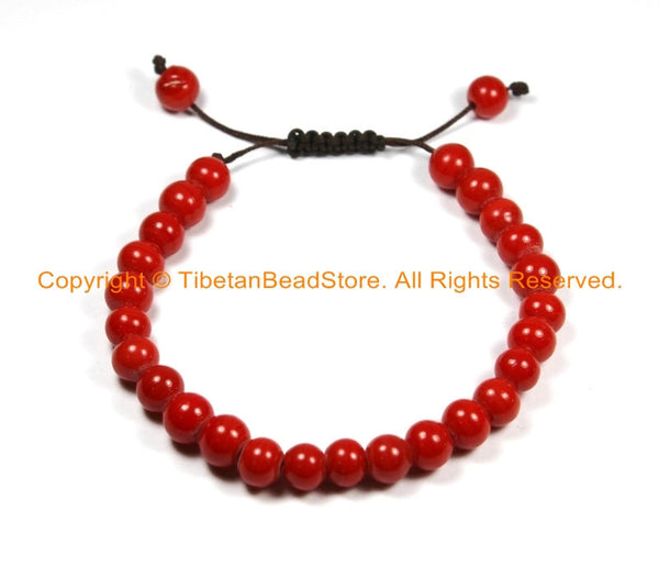 Adjustable Red Beads Bracelet- Boho Bracelet Unisex Wrist Mala Bracelet Yoga Bracelet Nepal Tibet Mala Beads Bracelet- Boho Bracelet- C158