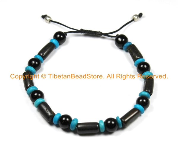 Adjustable Tibetan Bone Beads Bracelet- Boho Bracelet Unisex Bracelet Yoga Bracelet Nepal Tibetan Jewelry Beads Bracelet - C183
