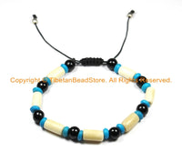 Adjustable Tibetan Bone Beads Bracelet- Boho Bracelet Unisex Bracelet Yoga Bracelet Nepal Tibetan Jewelry Beads Bracelet - C184
