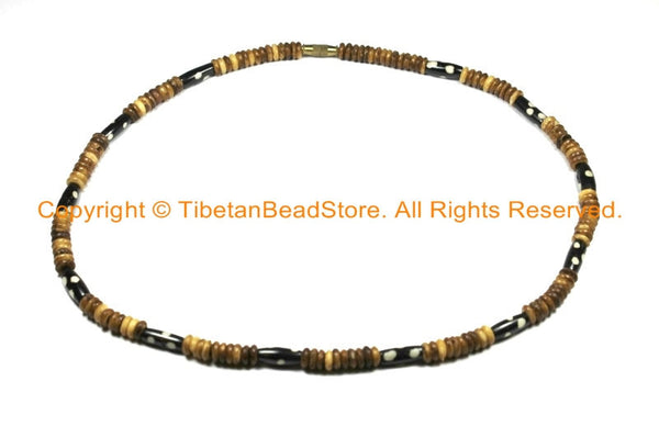 Tibetan Bone Beads Necklace - Mens Necklace - Boho Jewelry- Handmade Tibetan Jewelry- Unisex Jewelry - TibetanBeadStore- N182