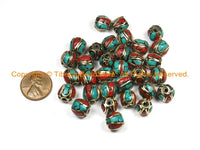 2 BEADS Tibetan Beads-Turquoise Beads Coral Beads Nepalese Beads Tibet Beads Tribal Beads Bohemian Country Beads Nepal Beads- B3032-2
