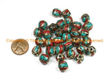 2 BEADS Tibetan Beads-Turquoise Beads Coral Beads Nepalese Beads Tibet Beads Tribal Beads Bohemian Country Beads Nepal Beads- B3032-2