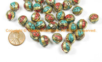 4 BEADS Tibetan Beads-Turquoise Beads Coral Beads Nepalese Beads Tibet Beads Tribal Beads Bohemian Country Beads Nepal Beads- B3029-4