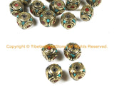 4 BEADS Tibetan Turquoise, Coral, Brass Inlay Cube Box Shaped Beads Nepalese Beads Tribal Beads Nepal Beads TibetanBeadStore - B3024-4
