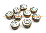 2 BEADS Tibetan Naga Conch Shell Beads with Spiral Design & Turquoise, Coral Inlays - Reversible Beads Nepalese Beads Tibet Beads- B3019-2