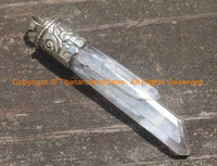 Tibetan Crystal Quartz Point Pendant with Tibetan Silver Carved Bail - Healing Quartz TibetanBeadStore Himalayan Crystal Pendant- WM6262