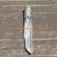 Tibetan Crystal Quartz Point Pendant with Tibetan Silver Carved Bail - Healing Quartz TibetanBeadStore Himalayan Crystal Pendant- WM6262