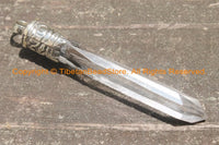 Tibetan Crystal Quartz Point Pendant with Tibetan Silver Carved Bail - Healing Quartz TibetanBeadStore Himalayan Crystal Pendant- WM6261