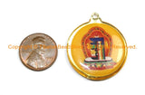 Reversible Green Tara & Kalachakra Tibetan Pendant - Enamel Pendant Earring Supplies Jewelry Supplies Tibetan Pendant- WM6321