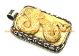 OOAK Tibetan Ethnic Tribal Old Bone Hand Carved Snake Serpent Pendant with Repousse Fish Detail - TibetanBeadStore - WM6433