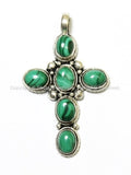 Tibetan Cross pendant with Malachite Inlay - Handmade Tibetan Jewelry Cross Pendant - Nepal Nepalese Tibet Jewelry TibetanBeadStore - WM2453